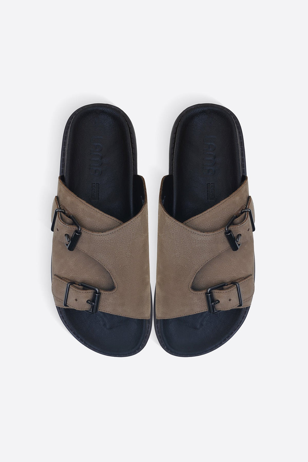 TAUPE VANTA LEATHER SLIDES