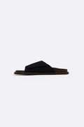 NAVY MONO SUEDE SLIDES