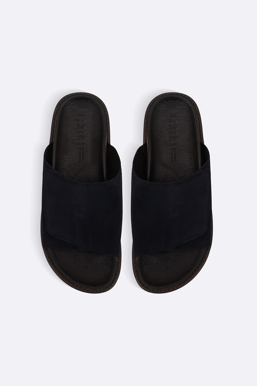 NAVY MONO SUEDE SLIDES