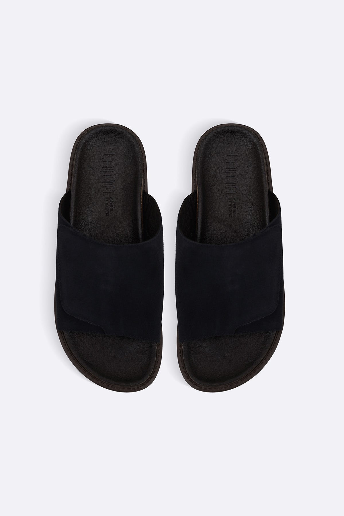 NAVY MONO SUEDE SLIDES