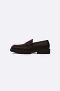 DARK BROWN LEATHER & SUEDE PENNY LOAFERS