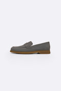 LIGHT GREY GOAT SUEDE PENNY LOAFERS