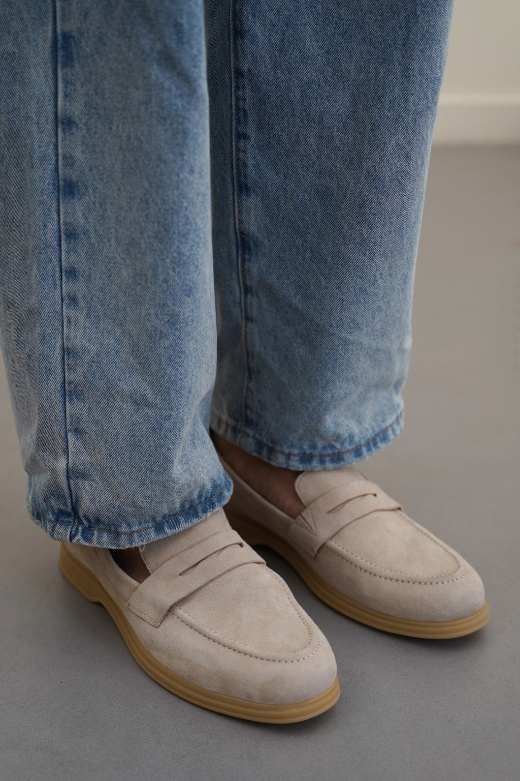 SAND GOAT SUEDE PENNY LOAFERS