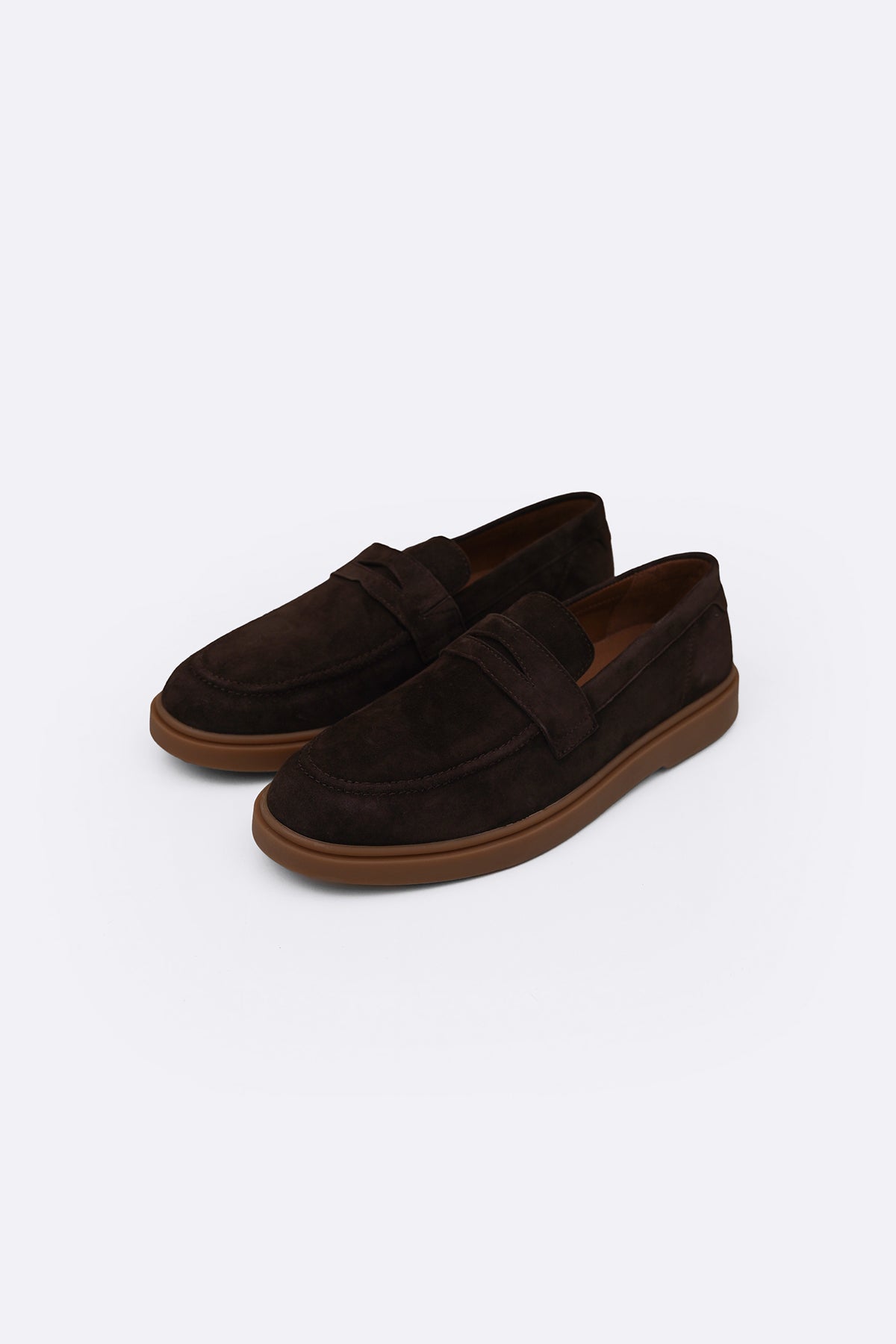DARK BROWN SUEDE PENNY LOAFERS