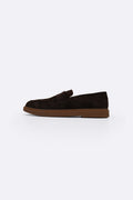 DARK BROWN SUEDE PENNY LOAFERS