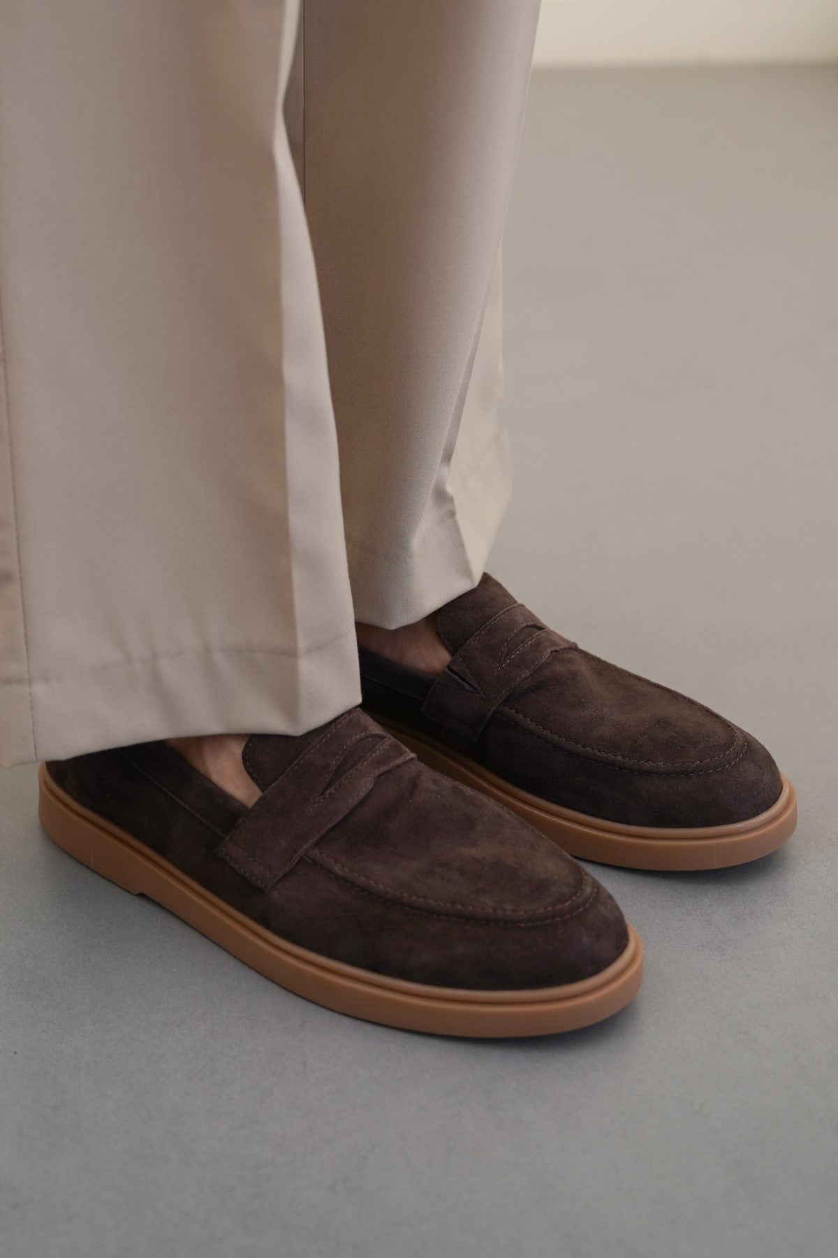 DARK BROWN SUEDE PENNY LOAFERS