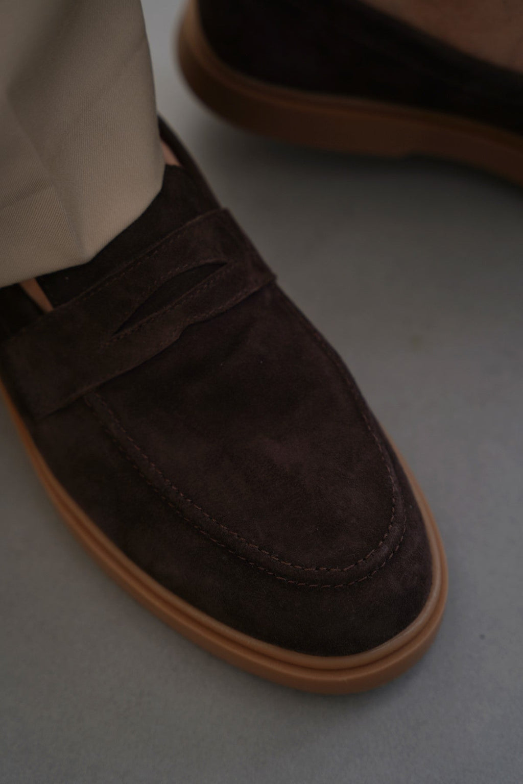 DARK BROWN SUEDE PENNY LOAFERS
