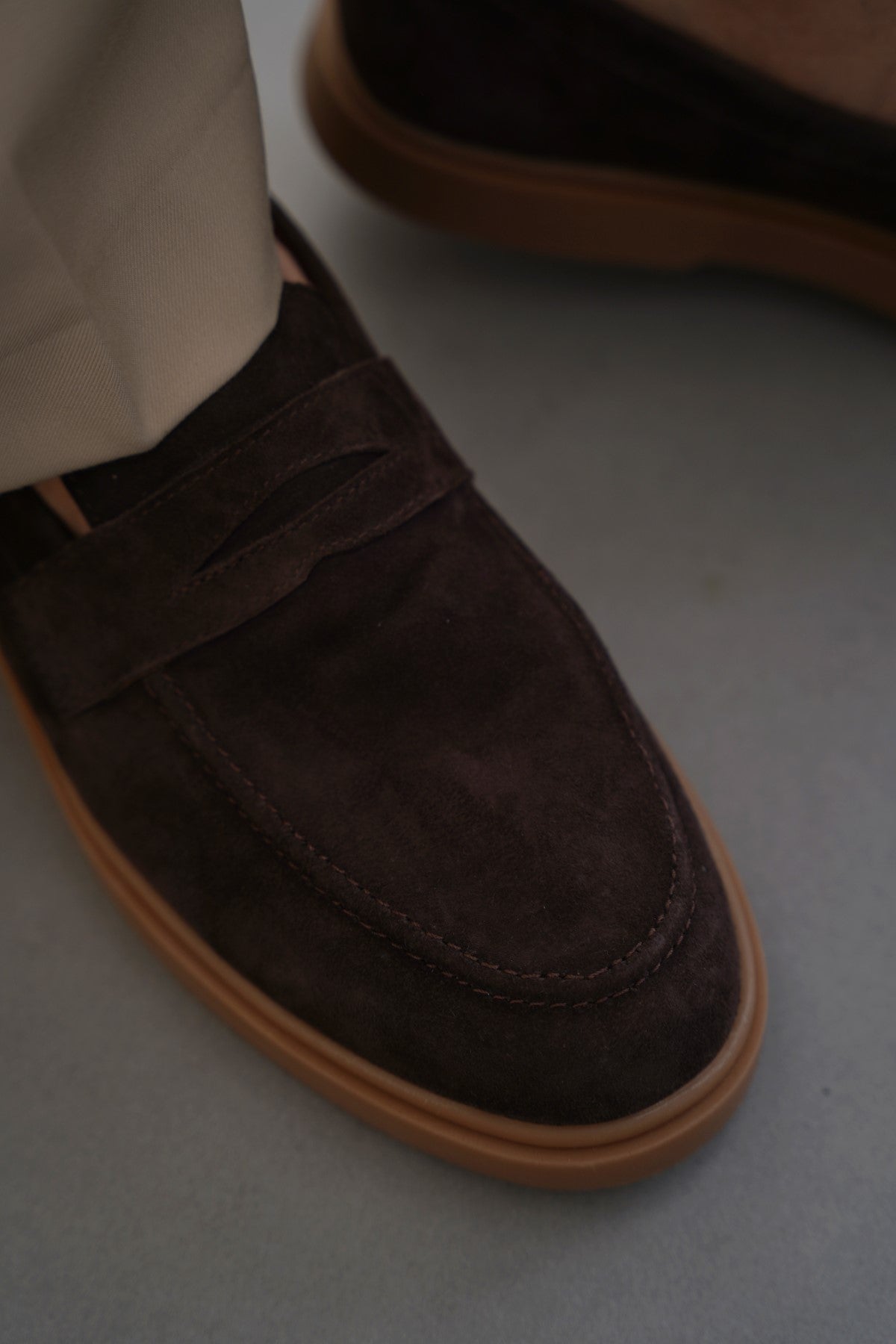 DARK BROWN SUEDE PENNY LOAFERS