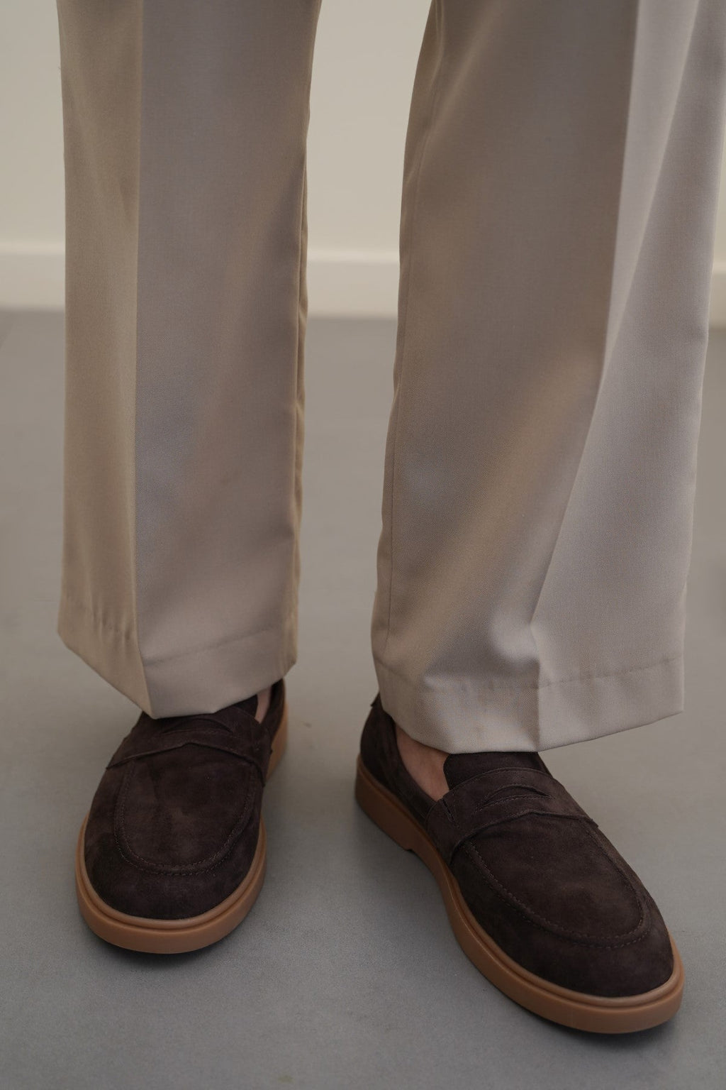 DARK BROWN SUEDE PENNY LOAFERS