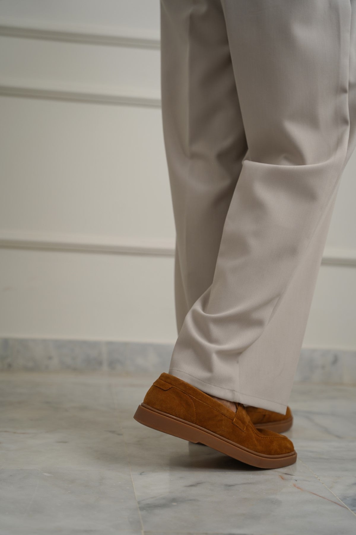 TAUPE SUEDE PENNY LOAFERS
