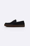 BLACK MILLED LEATHER PENNY LOAFERS