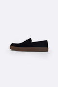 BLACK SUEDE PENNY FLATS