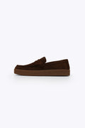 DARK BROWN SUEDE PENNY FLATS