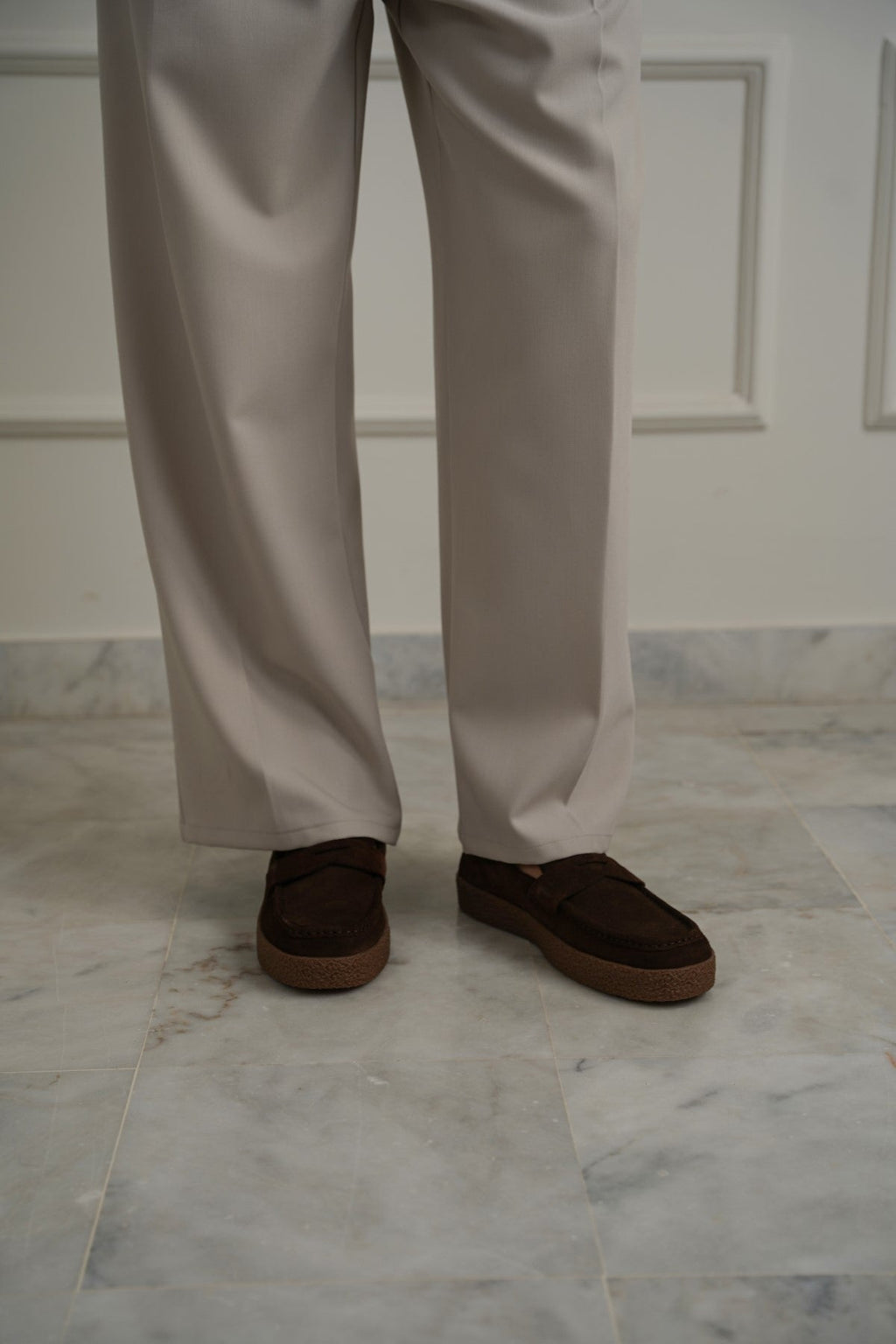 DARK BROWN SUEDE PENNY FLATS