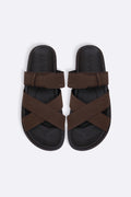 DARK BROWN STRAPPY CASUAL SLIDES
