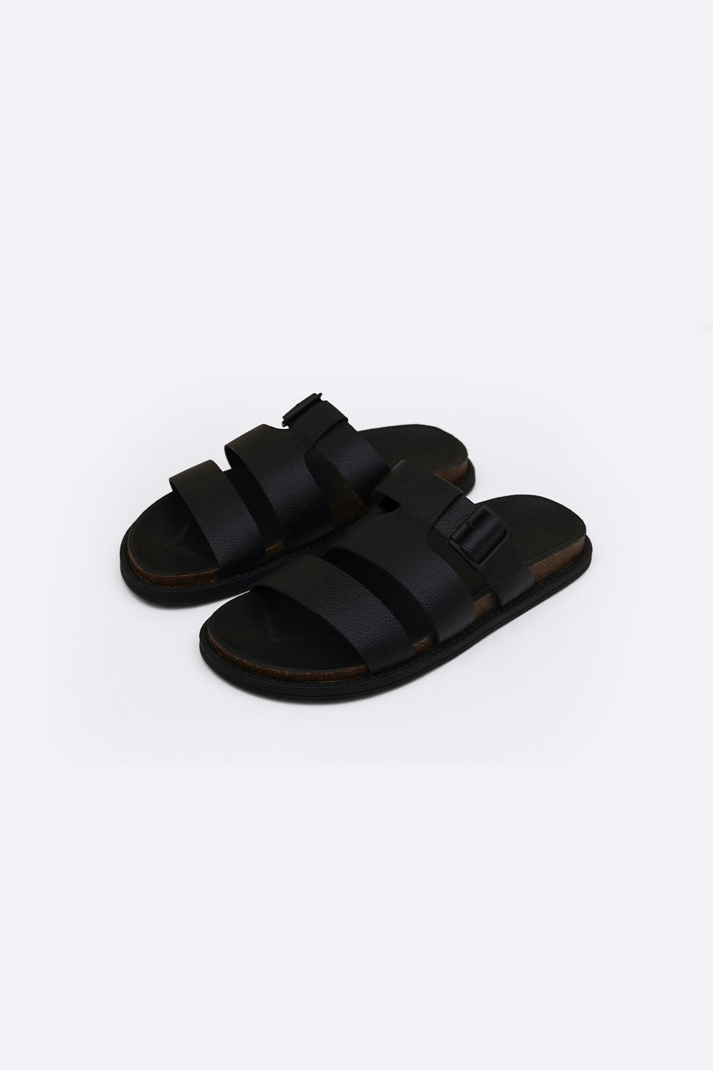 BLACK LEATHER BUCKLE SLIDES
