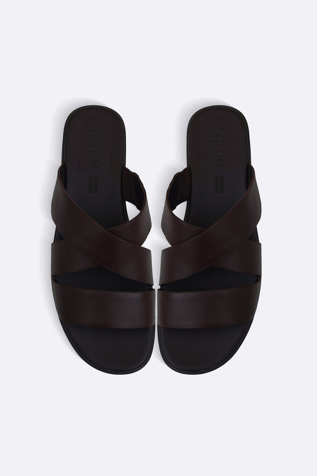 DARK BROWN CROSS LEATHER SLIDES