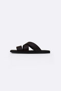 DARK BROWN CROSS LEATHER SLIDES