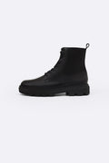 BLACK CHUNKY LEATHER BIKER BOOTS