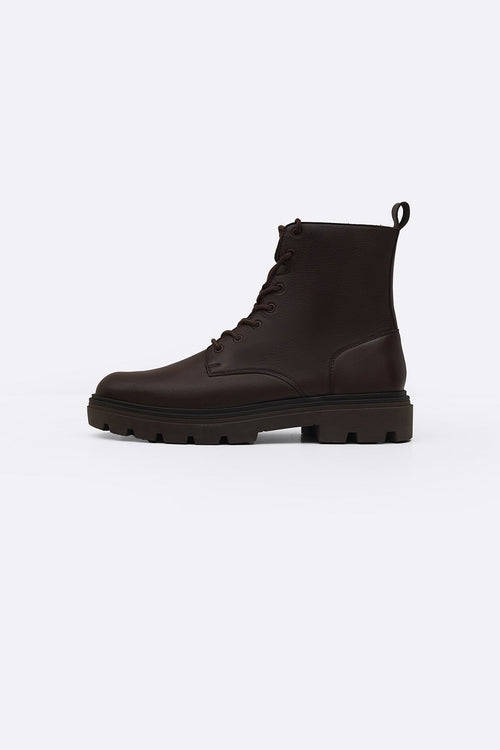 DARK BROWN CHUNKY LEATHER BIKER BOOTS