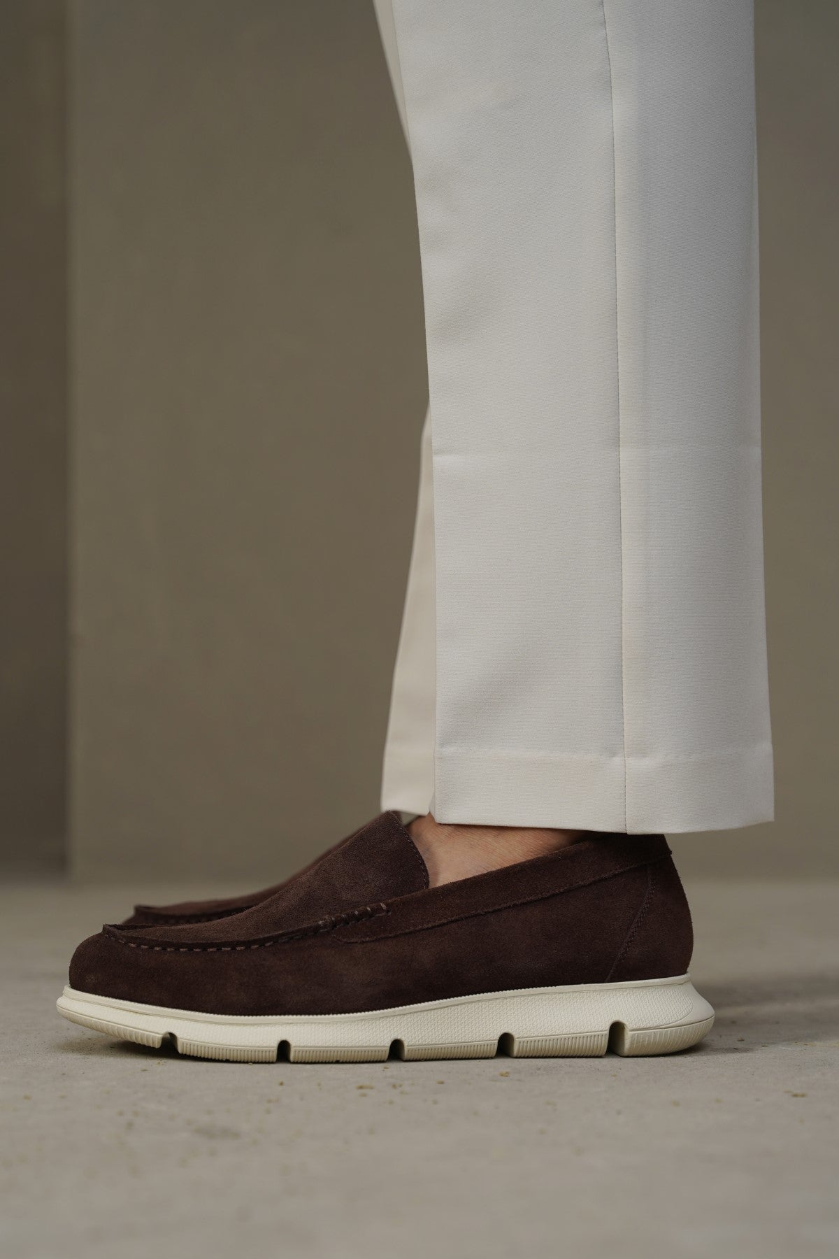 COFFEE AIR-SOLE SUEDE LOAFERS