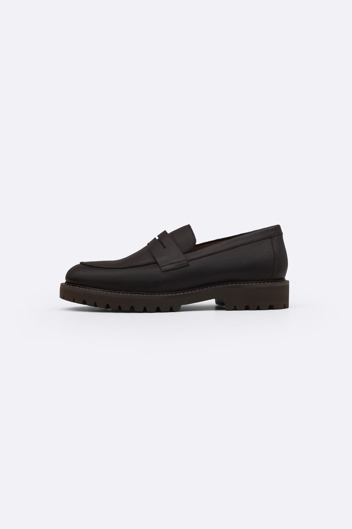 COFFEE CHUNKY LEATHER LOAFERS