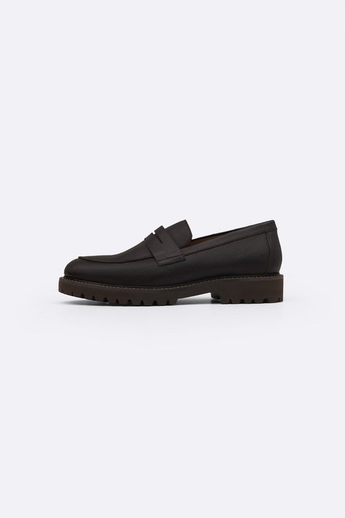 COFFEE CHUNKY LEATHER LOAFERS