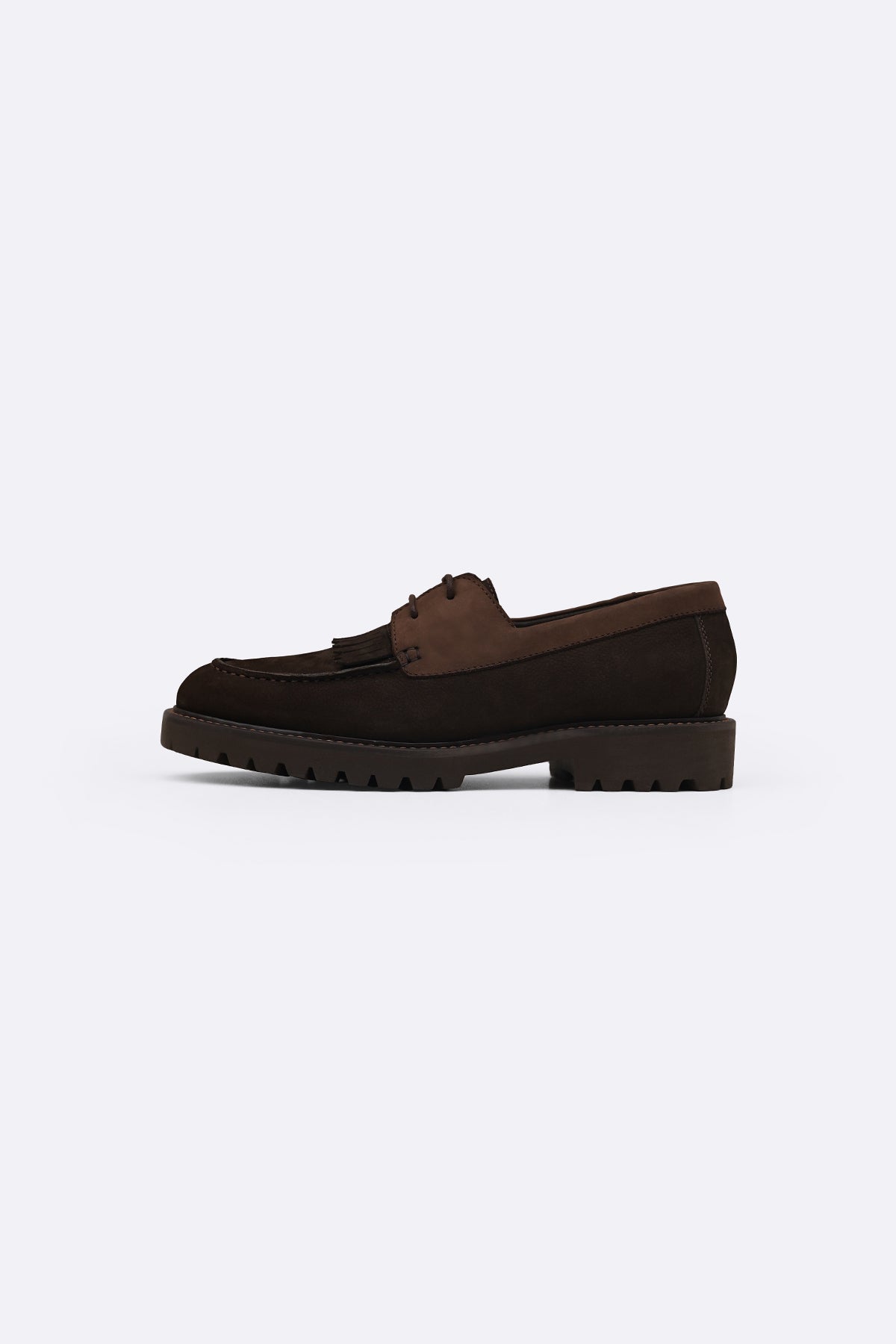 COFFEE LEATHER MOC-TOE SHOES