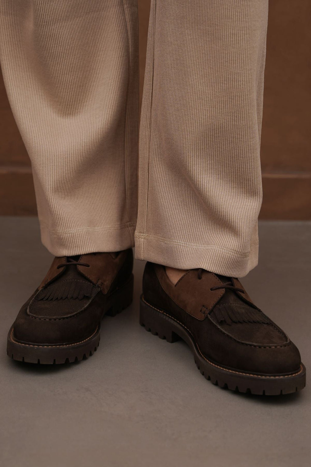 COFFEE LEATHER MOC-TOE SHOES