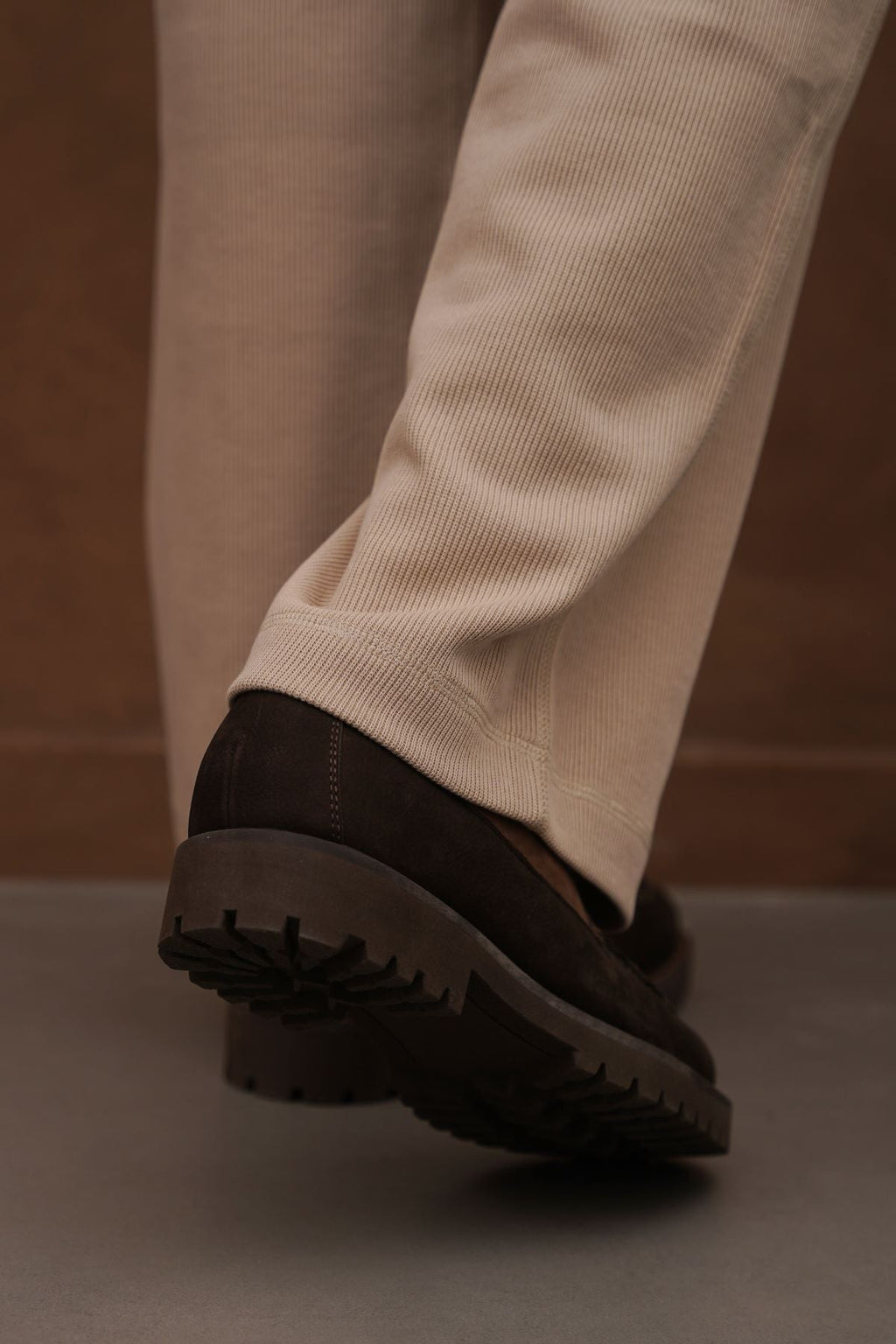 COFFEE LEATHER MOC-TOE SHOES