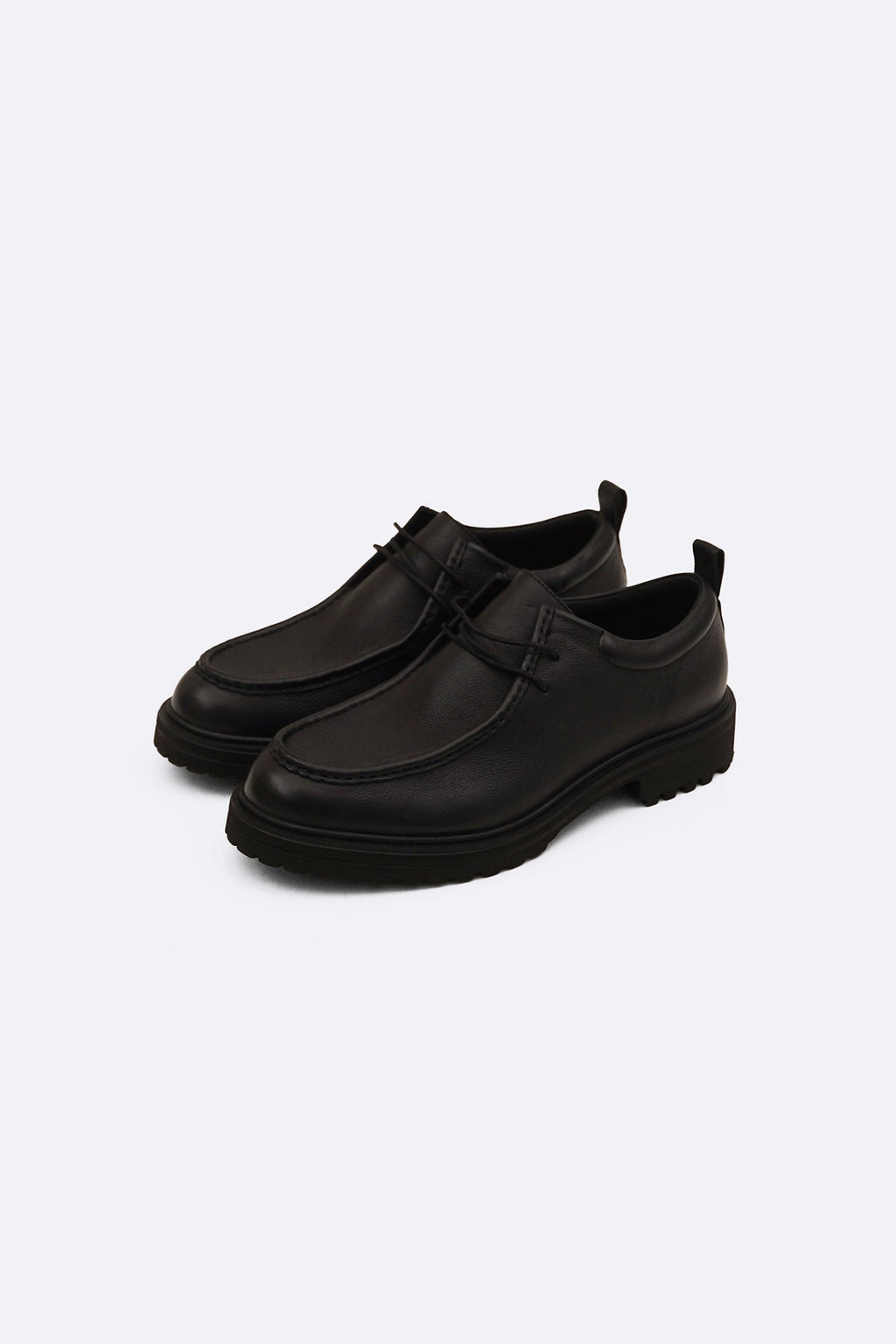 BLACK LEATHER MOC-TOE SHOES
