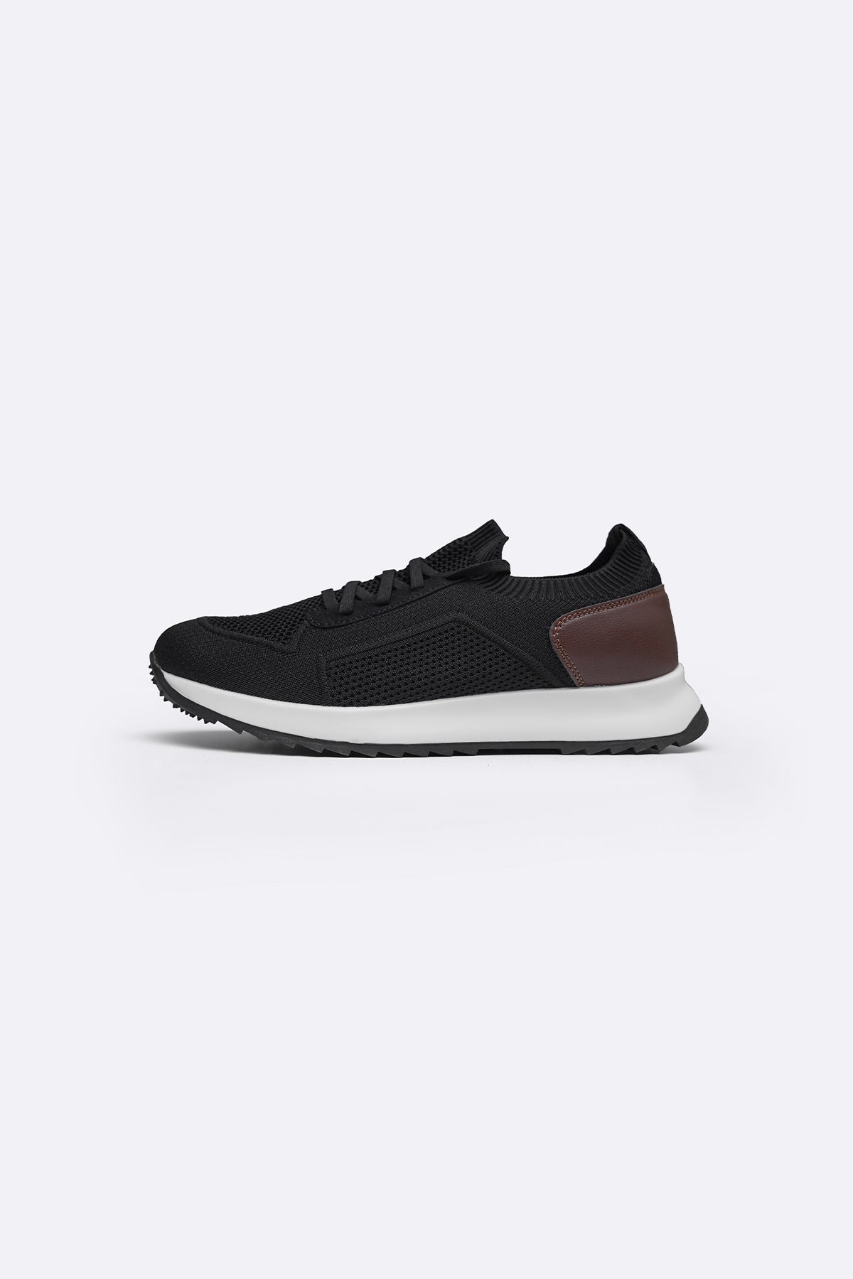 BLACK LACE-UP KNIT SNEAKERS