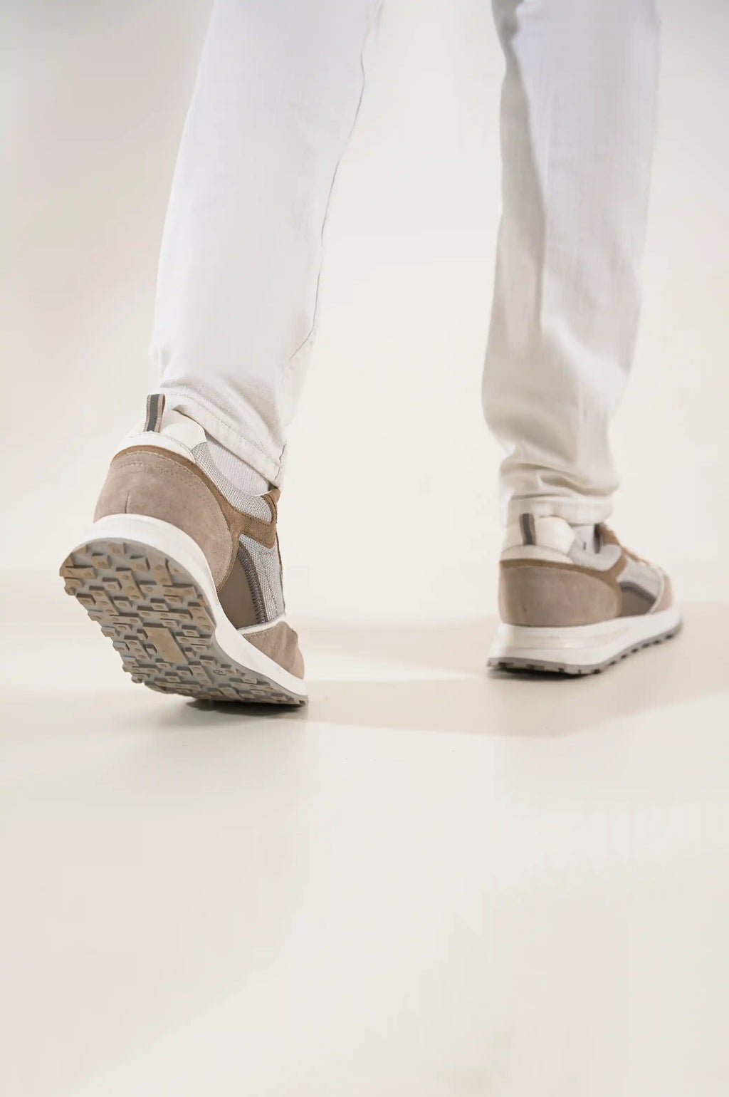 KHAKI COLORBLOCK LEATHER SNEAKERS