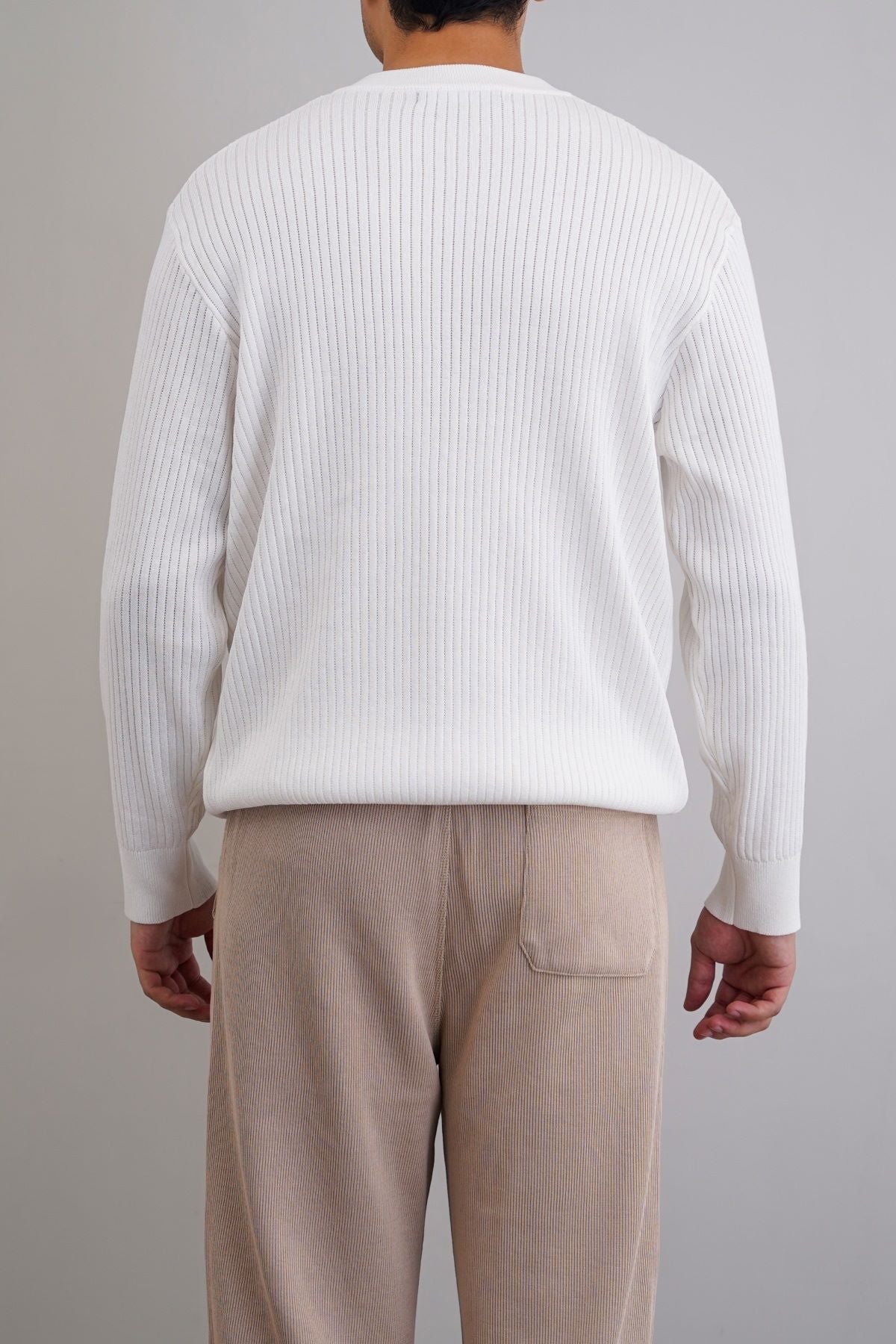 WHITE RIBBED HENLEY