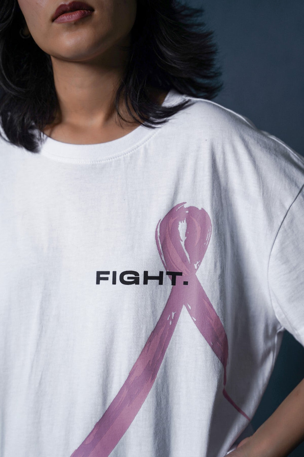WHITE PINK RIBBON TEE