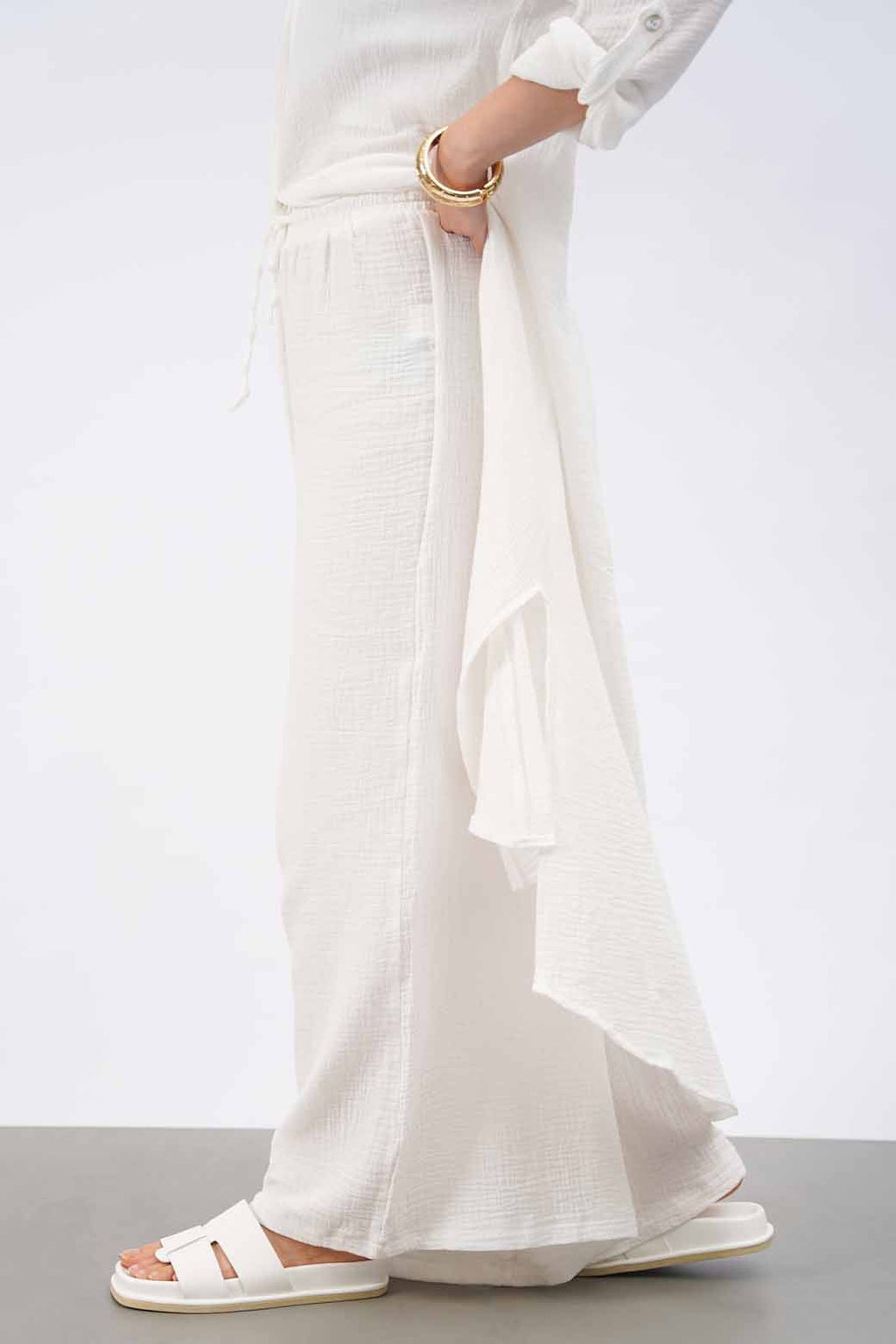 WHITE MUSLIN WIDE PANTS
