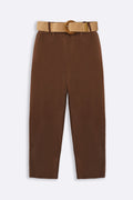 BROWN TAPERED COTTON PANTS WITH BELT
