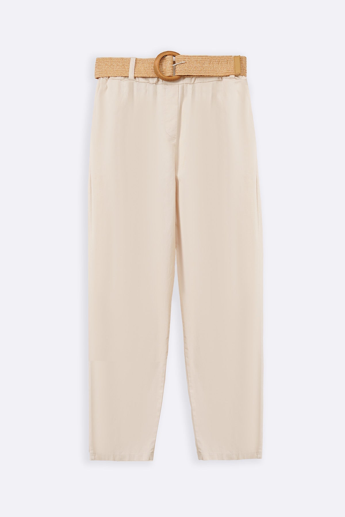 CREAM TAPERED COTTON PANTS WITH BELT
