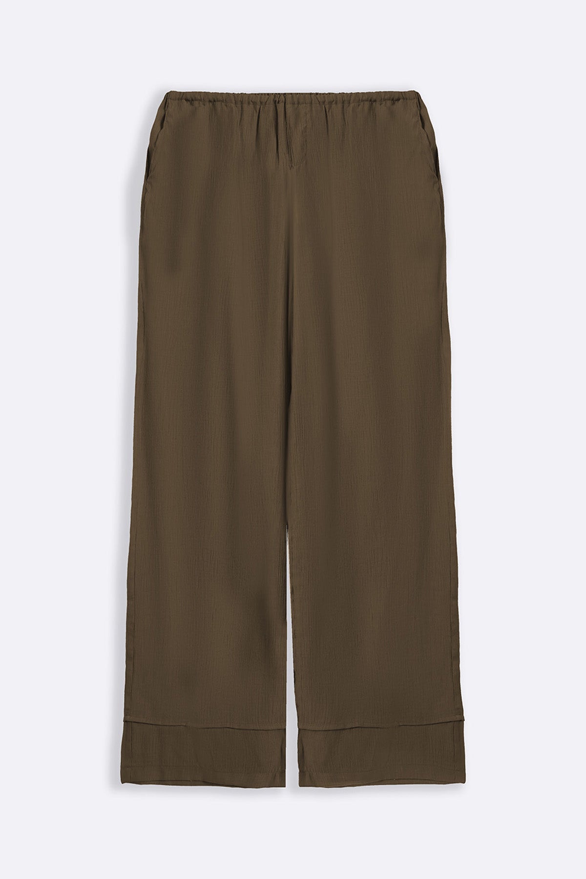 OLIVE FLOWY TEXTURED PANTS