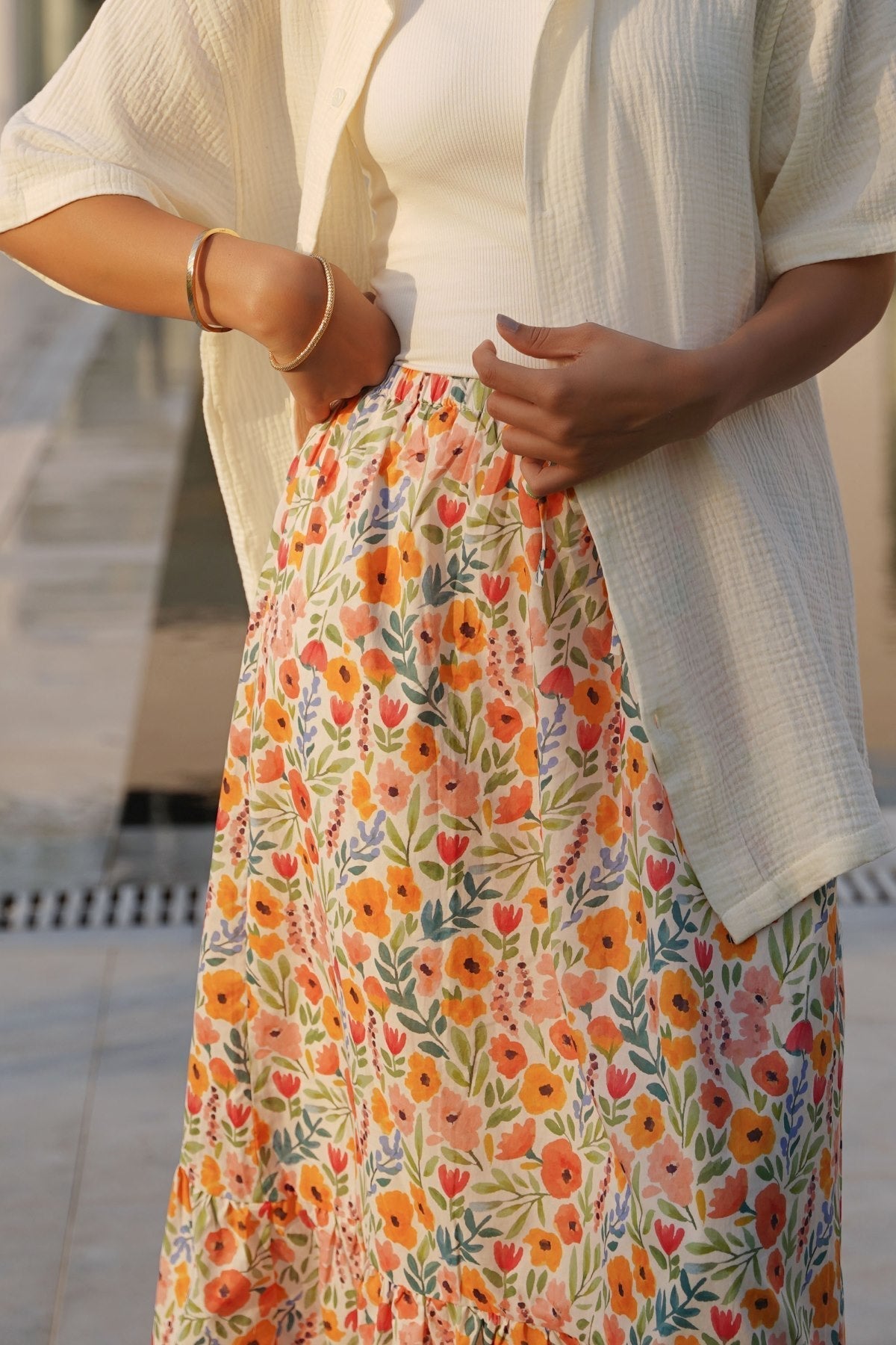 WHITE WILDFLOWER TIER SKIRT