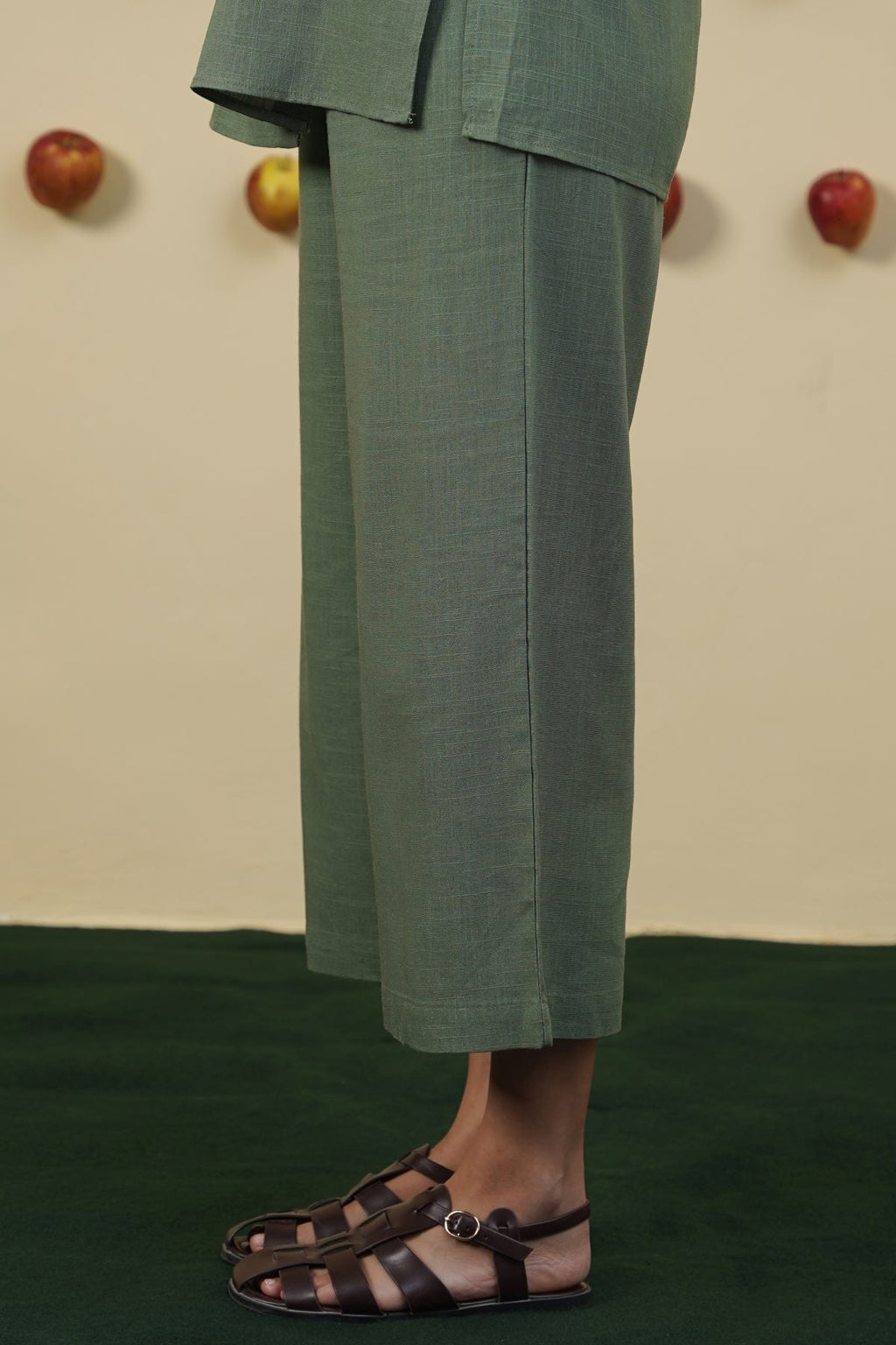 GREEN LINEN BLEND CULOTTES