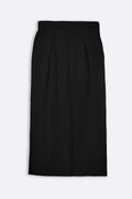 BLACK STRAIGHT BOX-PLEAT TROUSERS