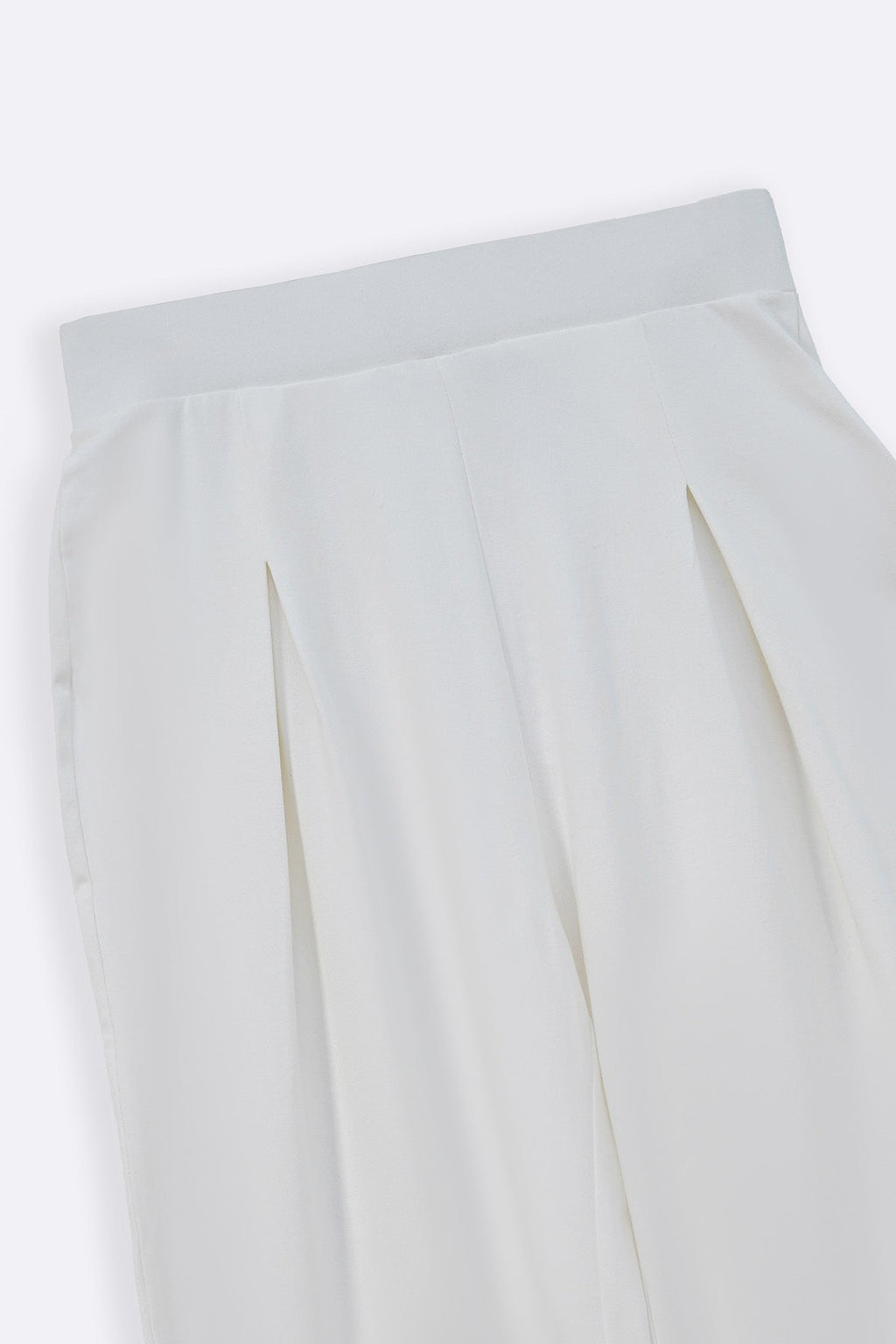 WHITE STRAIGHT BOX-PLEAT TROUSERS