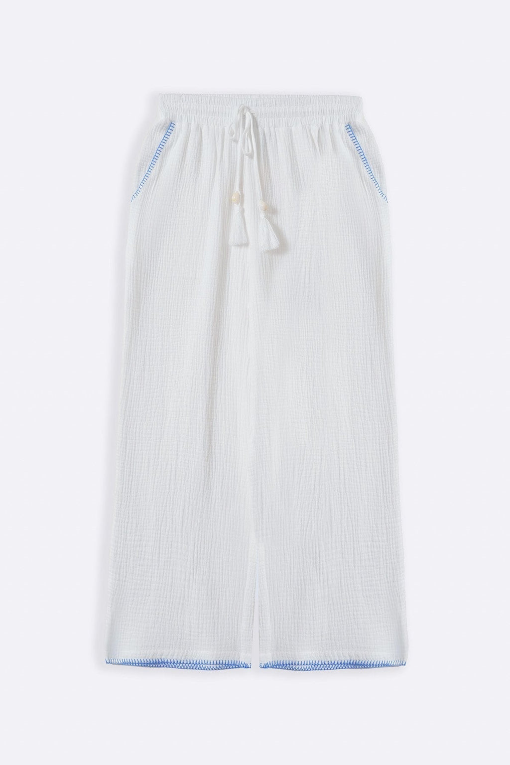 BLUE RESORT EMBROIDERED WIDE PANTS