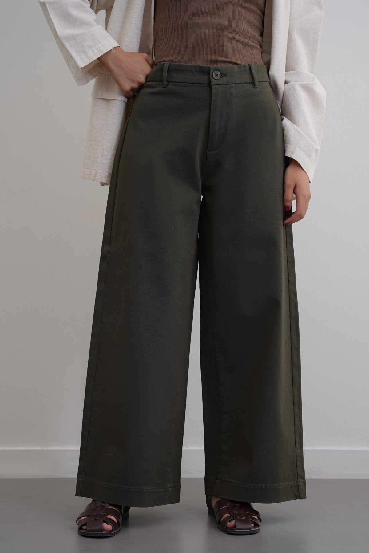 OLIVE WIDE LEG PANTS