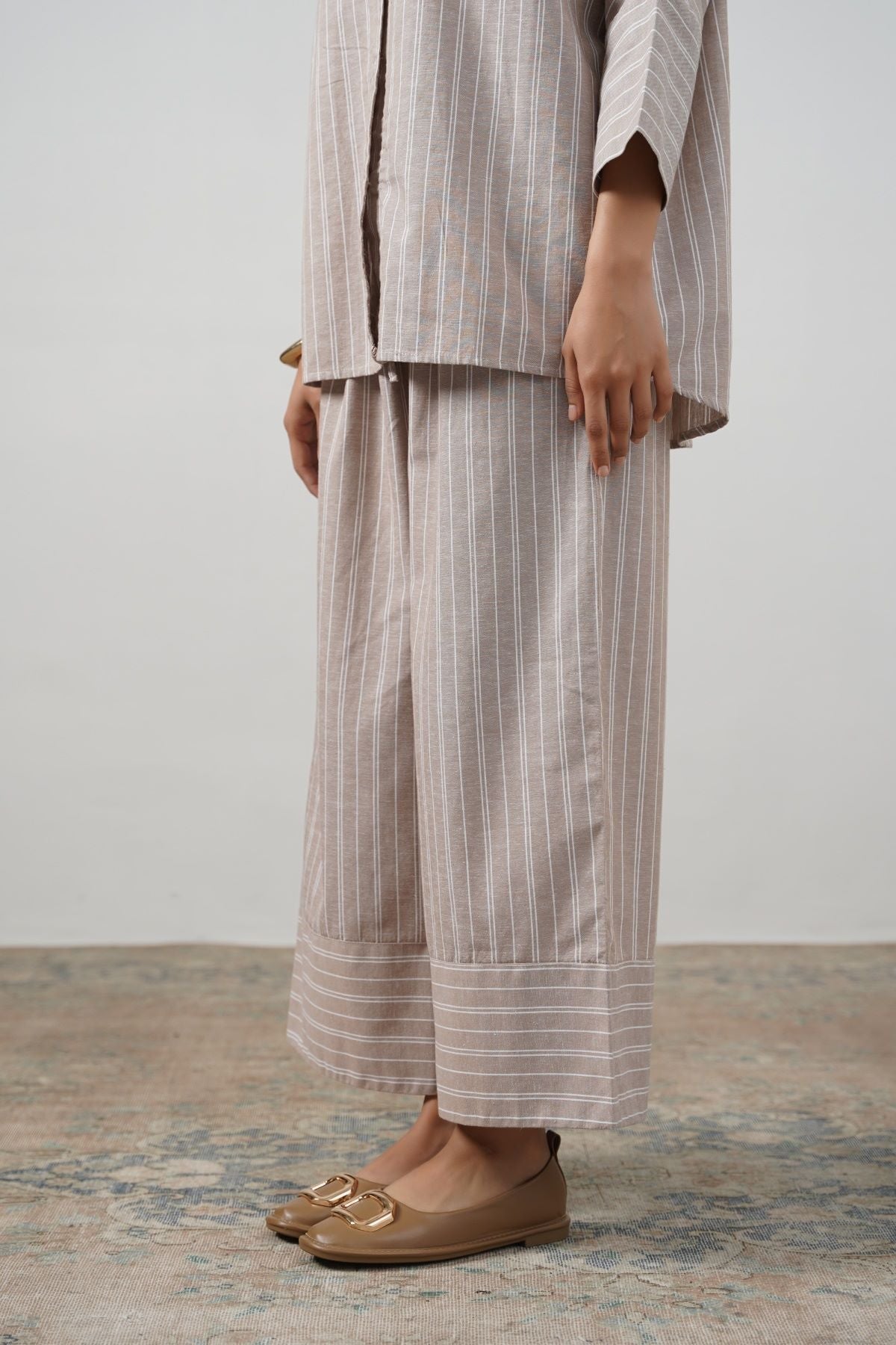 BEIGE STRIPED LINEN PANTS