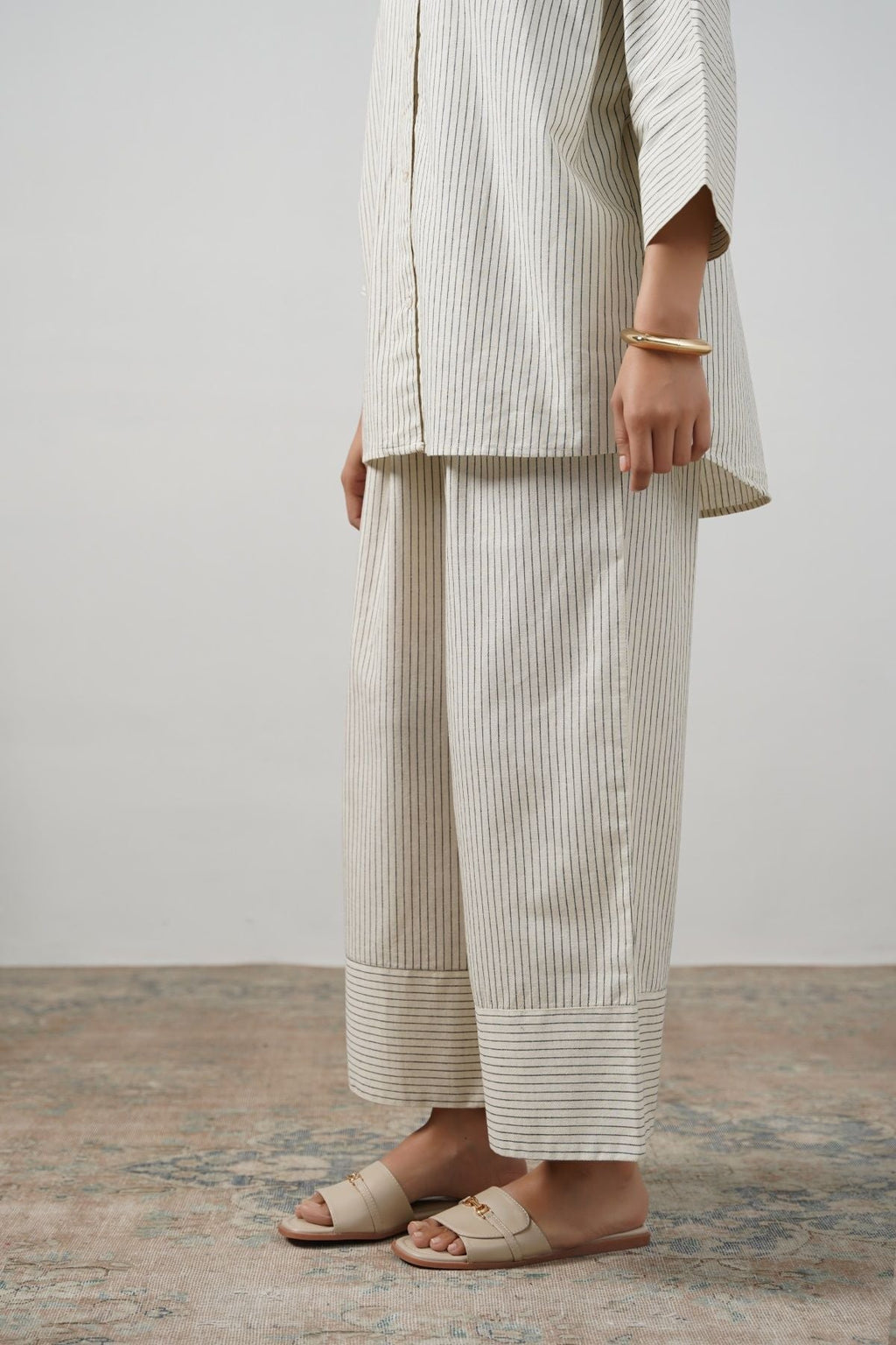 ECRU STRIPED LINEN PANTS