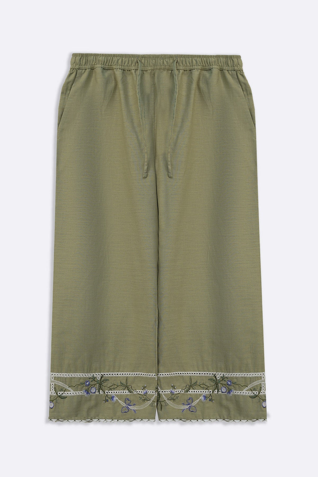 LIGHT GREEN VIOLET AND SAGE EMBROIDERED CULOTTES