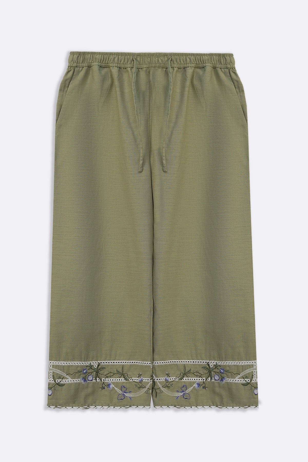 LIGHT GREEN VIOLET AND SAGE EMBROIDERED CULOTTES