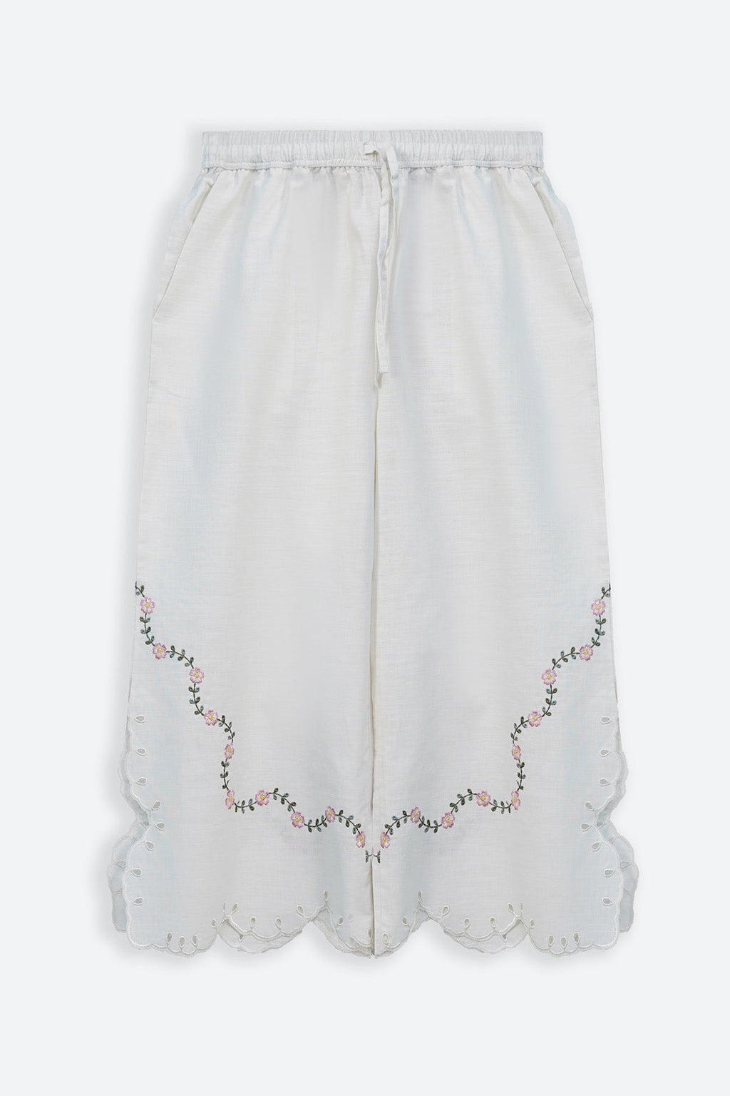 WHITE PEONY EMBROIDERED CULOTTES